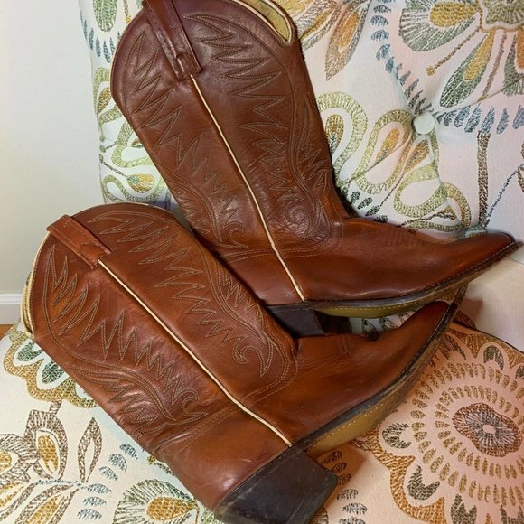 Men’s Acme Rich Brown Leather Western Cowboy Boots - Picture 3 of 5